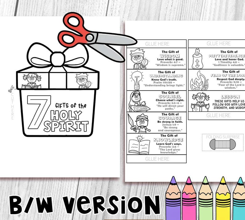 7 Gifts of the Holy Spirit Folding Surprise Bible Craft, Bible Lesson ...