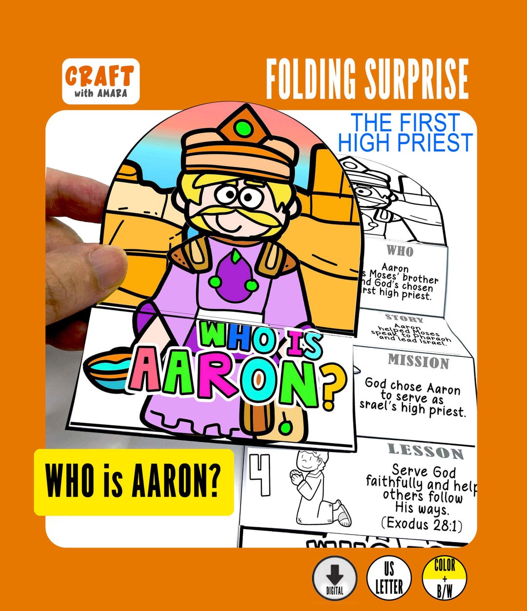 Bible Heroes - AARON - Easy Coloring Folding Surprise, Bible Craft ...