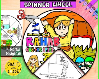 Rahab and the Spies Spinner Coloring Wheel Craft:  Bible Lesson Study for Kids, Sunday School Activity, Memory Games, Old Testament