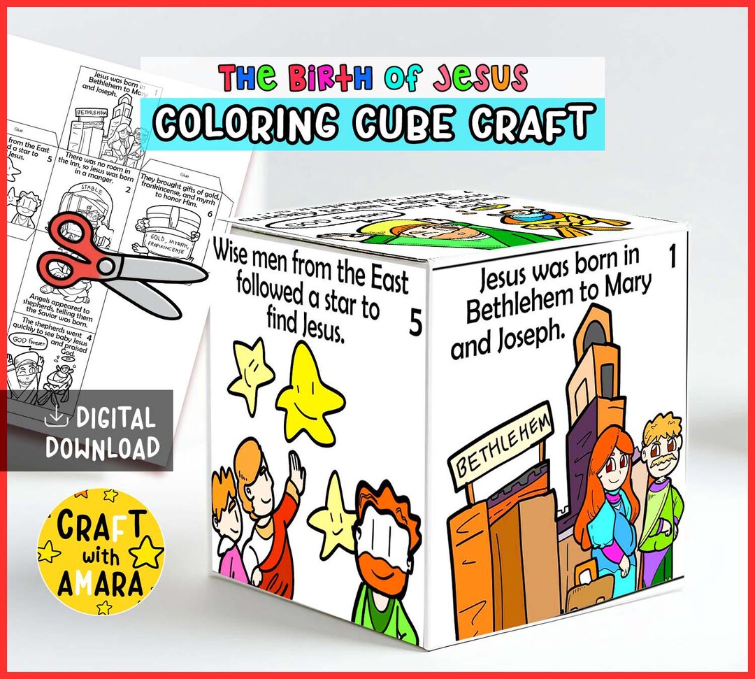 The Birth of Jesus Coloring Cube Bible Craft: Christmas Nativity ...