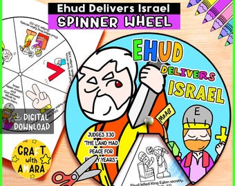 Ehud Delivers Israel Spinner Coloring Wheel: Bible Story Lesson Activity for Kids, Sunday School, Memory Game, Christian Homeschool