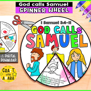 God calls Samuel Spinner Coloring Wheel, Bible Activity, Kids Bible Lesson Study, Sunday School Craft, Bible Story, Memory Games, God Craft