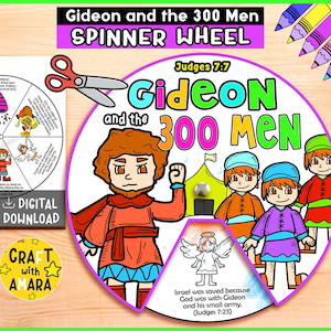 Gideon and the 300 Men Spinner Coloring Wheel, Bible Activity, Kids Bible Lesson, Sunday School, Bible Story, Memory Game, Christian
