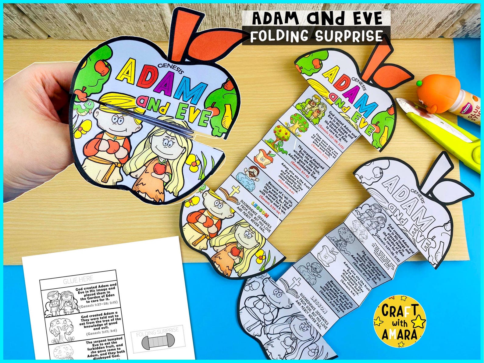 Adam and Eve Folding Surprise Bible Craft, Genesis, Bible Lesson ...