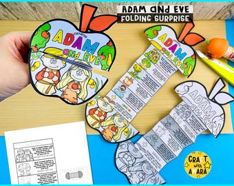Adam and Eve Folding Surprise Bible Craft, Genesis, Bible Lesson, Sunday School Craft, Church Activity Kids, Mini Book, Old Testament