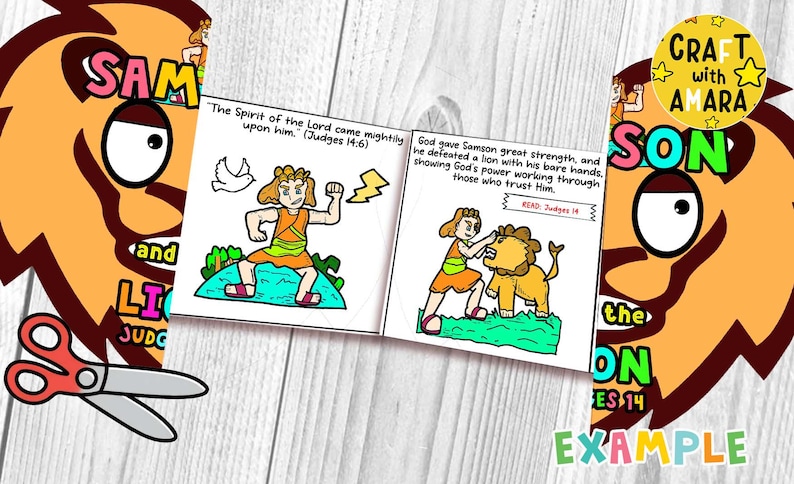 Samson and the Lion Easy Coloring Folding Surprise Bible Craft ...