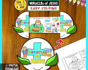 Miracles of Jesus Easy Folding Surprise Bible Craft: Christian Sunday School Church Activity Kids, Homeschool, Children Ministry Bible Story