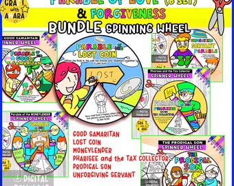 BUNDLE Parable of Love and Forgiveness Spinner Wheel Bible Craft: Children Ministry, Christian Sunday School Church Activity Jesus Moral