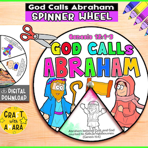 God Calls Abraham Spinner Coloring Wheel, Bible Activity, Kids Bible Lesson Study, Sunday School Craft, Bible Story, Memory Games