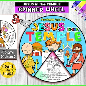 Jesus in the Temple Spinner Coloring Wheel, Bible Activity, Kids Bible Lesson, Sunday School, Bible Story, Memory Game, Christian Homeschool
