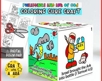 Philistines & Ark of God Coloring Cube Bible Craft: Memory Games, Bible Study Lesson, Sunday School Activity Kids, Old Testament, Christian