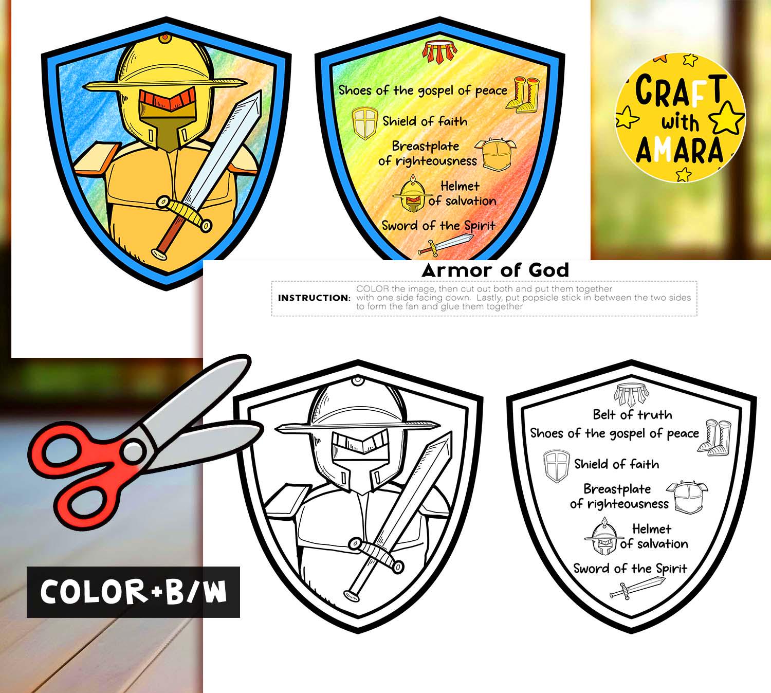 Armor of God Fan Craft: Bible Sunday School Lesson Church Coloring ...