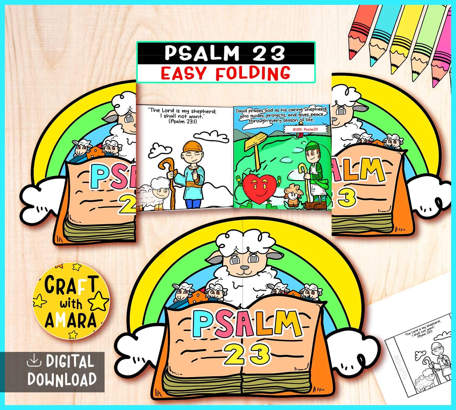 PSALM 23 the Lord is My Shepherd Easy Coloring Folding Surprise Bible ...