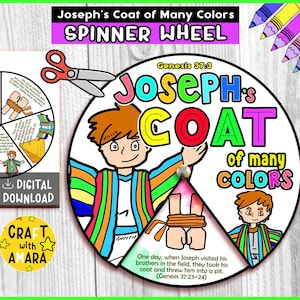 Joseph&#39;s Coat of Many Colors Spinner Coloring Wheel, Bible Activity, Kids Bible Lesson Study, Sunday School Craft, Bible Story, Memory Games