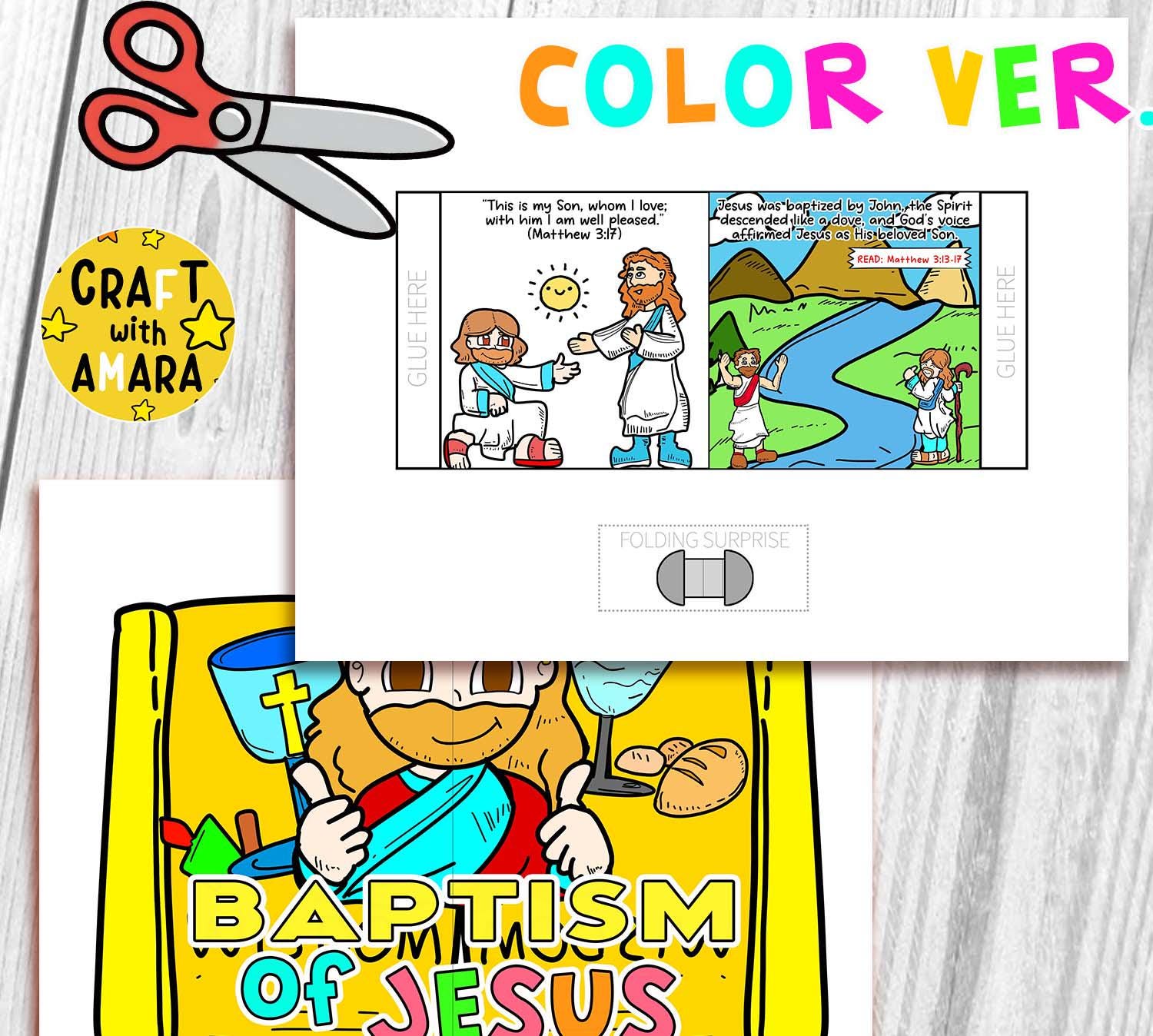 Baptism of Jesus Easy Coloring Folding Surprise Bible Craft: Christian ...