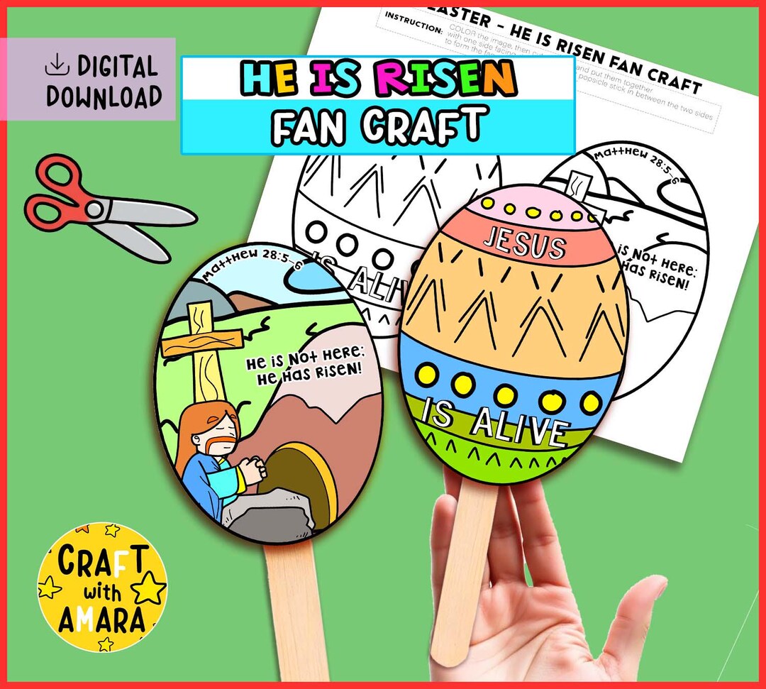 Easter Story He is Risen Fan Craft: Bible Sunday School Church Coloring ...