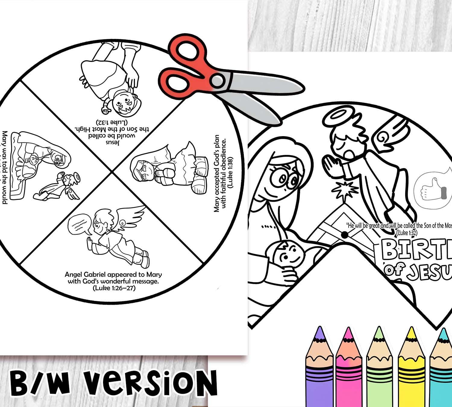 Birth of Jesus Foretold Coloring Wheel Bible Craft: the Annunciation ...