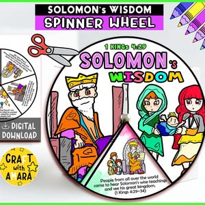 Solomon’s Wisdom Spinner Wheel Coloring Craft: Bible Story Lesson Activity for Kids, Sunday School, Memory Games, Old Testament, Christian