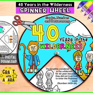 40 Years in the Wilderness Spinner Coloring Wheel, Bible Activity, Kids Bible Lesson Study, Sunday School Craft, Bible Story, Memory Game