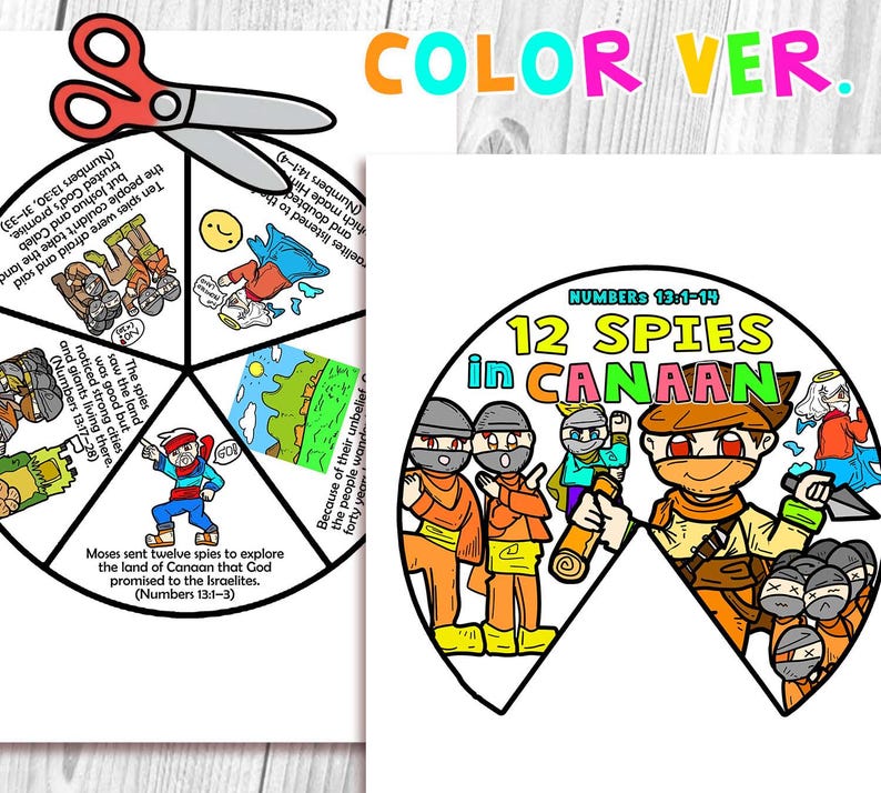 Twelve Spies in Canaan Spinner Coloring Wheel Craft: Bible Activity for ...