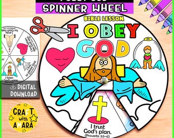 I Obey God Spinner Coloring Wheel, Bible Activity, Identity in Christ, Gospel Activity, Sunday School Craft Bible Lesson Story, Memory Games