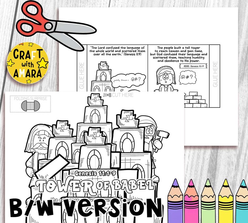 Tower of Babel Easy Coloring Folding Surprise Bible Craft: Bible Lesson ...