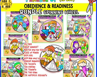 BUNDLE Parable of Obedience and Readiness Spinner Coloring Wheel Bible Craft: Children Ministry, Christian Sunday School Church Activity Kid