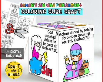 Achan’s Sin and Punishment Coloring Cube Box Bible Craft: Memory Games, Bible Study Lesson, Sunday School Activity, Old Testament, Christian