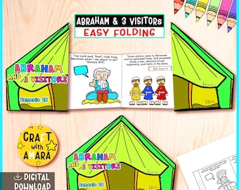 Abraham and 3 Visitors Easy Coloring Folding Surprise Bible Craft: Bible Lesson, Christian Sunday School, Genesis Church Activity Homeschool