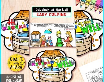 Rebeca en el pozo: Manualidad bíblica fácil de colorear y plegar: lección bíblica, actividad para la iglesia cristiana, escuela dominical, Génesis del Antiguo Testamento