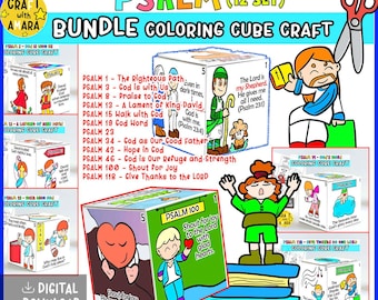 BUNDLE PSALMS Coloring Cube Box Bible Craft: Children Ministry, Christian Sunday School Church Activity, Walk with God, Lord is my Shepherd