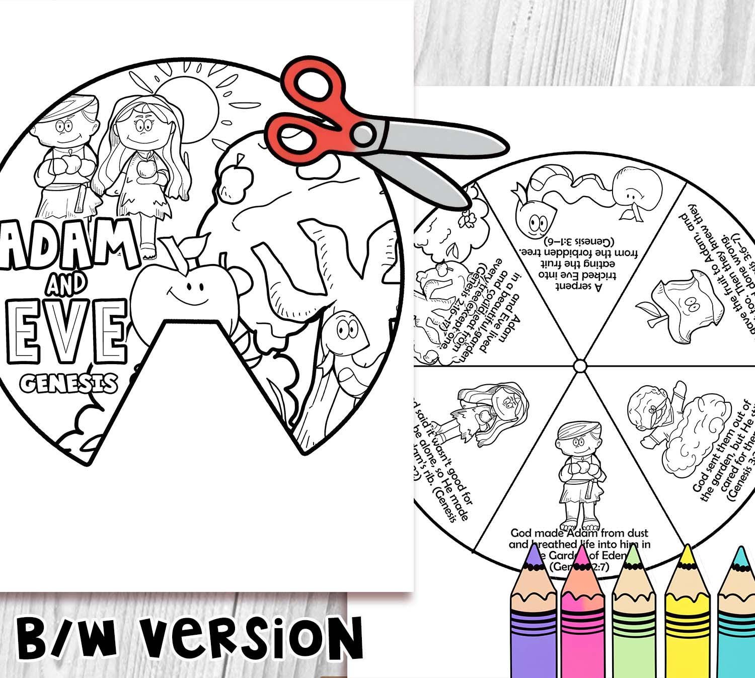 Adam and Eve Spinner Coloring Wheel, Bible Activity, Kids Bible Lesson ...