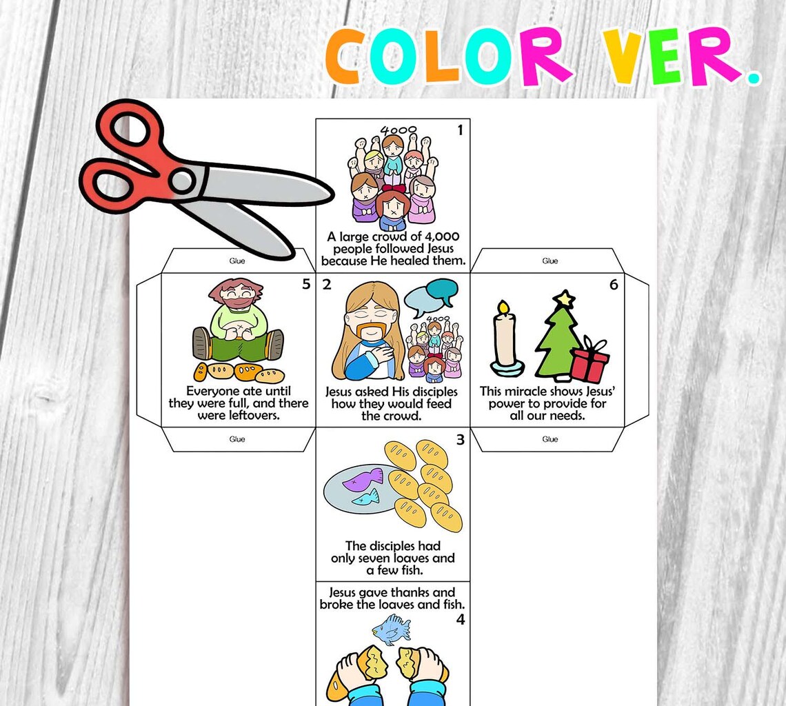 Jesus Feeds the 4000 Coloring Cube Bible Craft: Miracle of Jesus ...