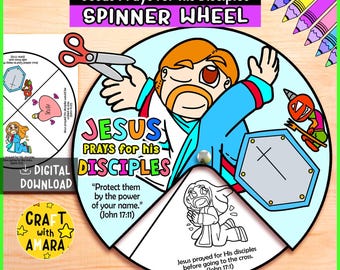 Jesus Prays for His Disciples Spinner Coloring Wheel Bible Craft: Children Ministry Activity Lesson Kids, Sunday School, Memory Game
