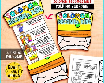 Solomon Becomes King Folding Surprise Craft: Bible Study Lesson Sunday School, Church Activity Kids, Mini Book, Old Testament, Christian