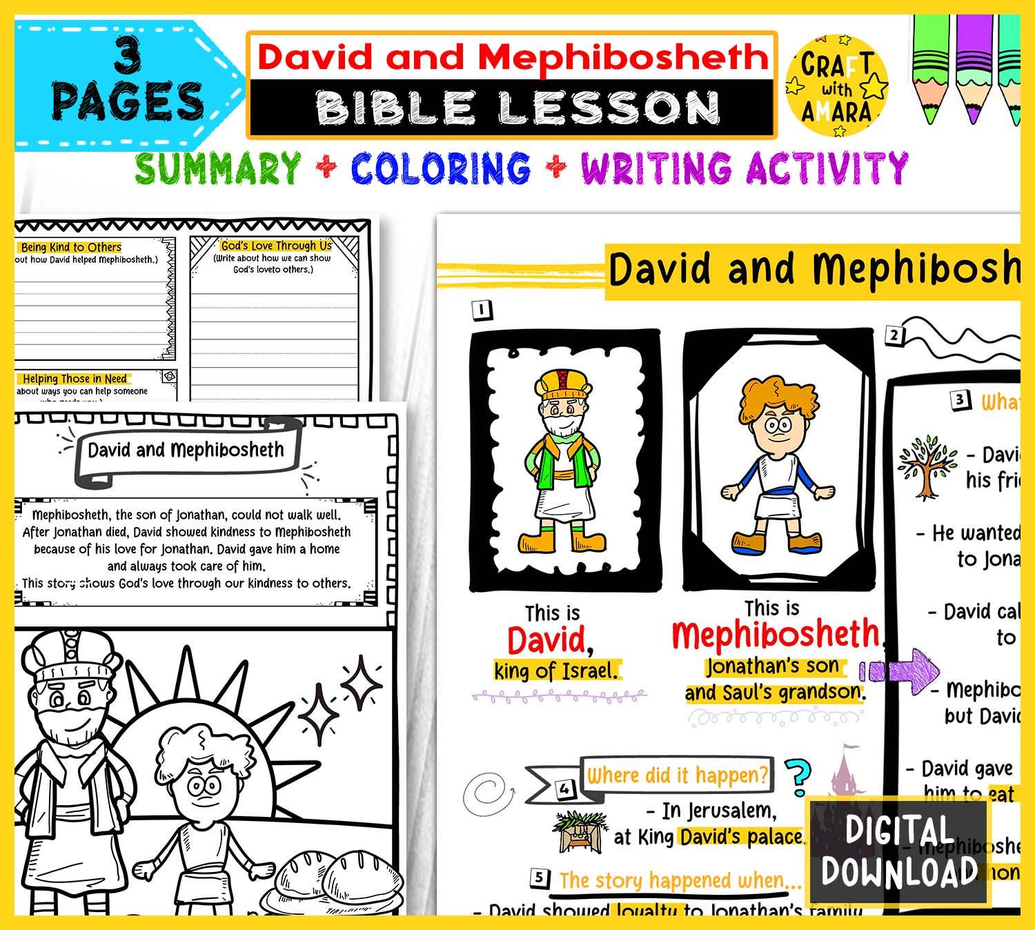 David and Mephibosheth Bible Study: Kid's Activity Worksheet Guide ...