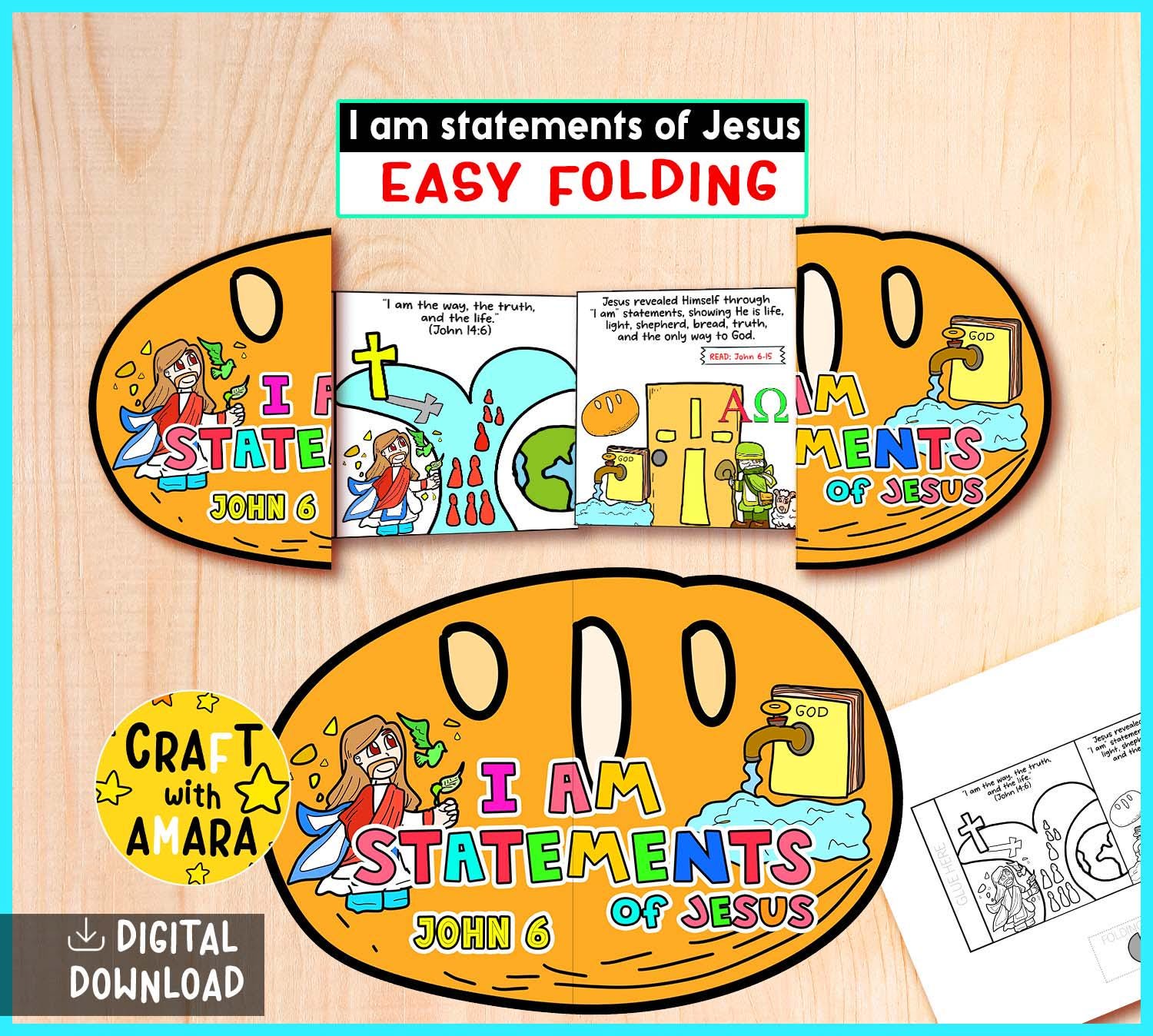 I Am Statements of Jesus Easy Coloring Folding Surprise Bible Craft ...