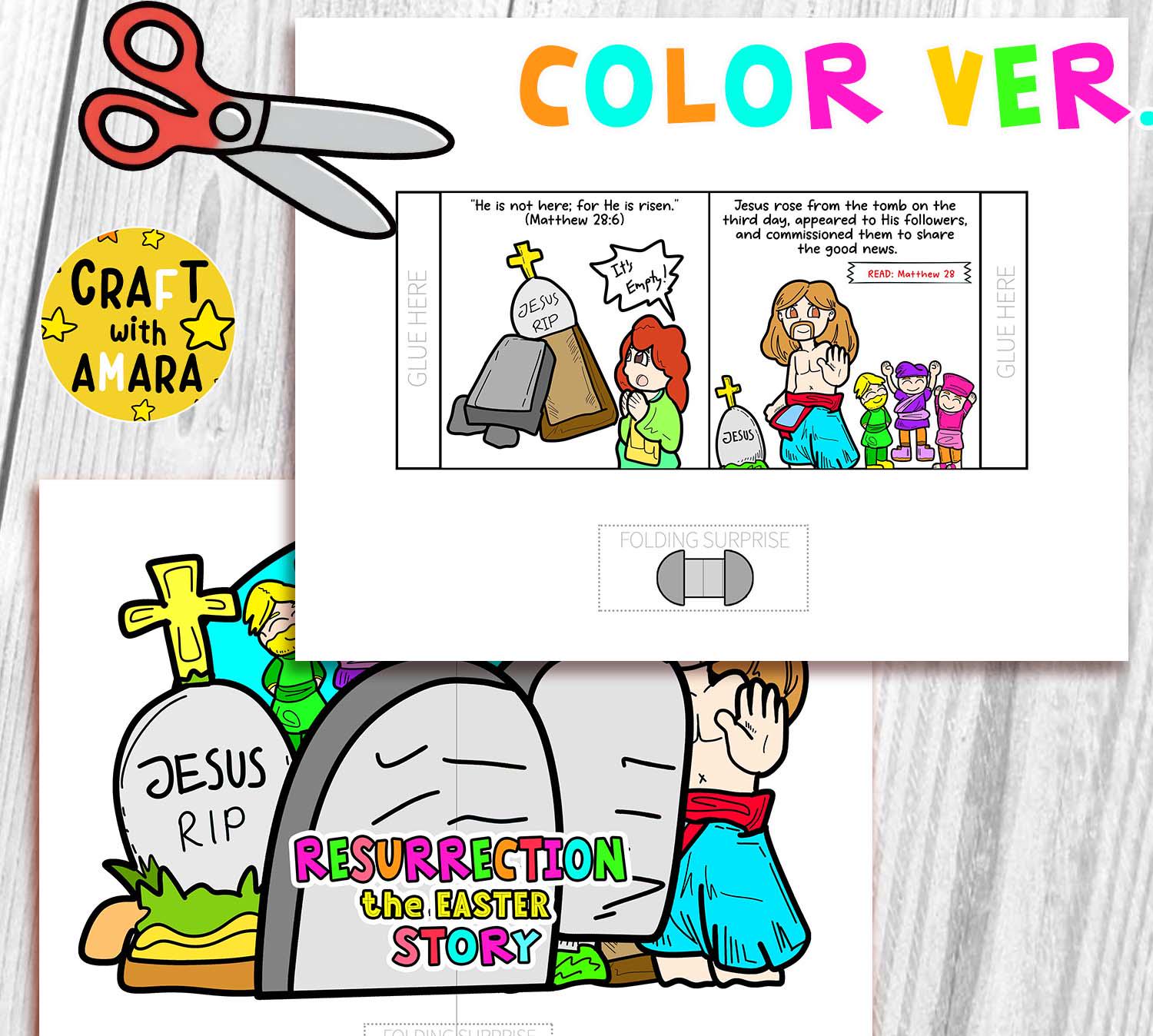 Resurrection of Jesus Easy Coloring Folding Surprise Bible Craft ...