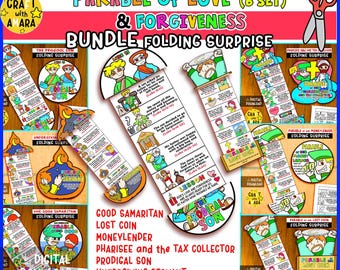 BUNDLE Parable of Love and Forgiveness Folding Surprise Bible Craft: Children Ministry, Christian Sunday School Church Activity Jesus Moral