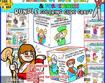 BUNDLE Parable of Love and Forgiveness Coloring Cube Box Bible Craft: Children Ministry, Christian Sunday School Church Activity Jesus Moral