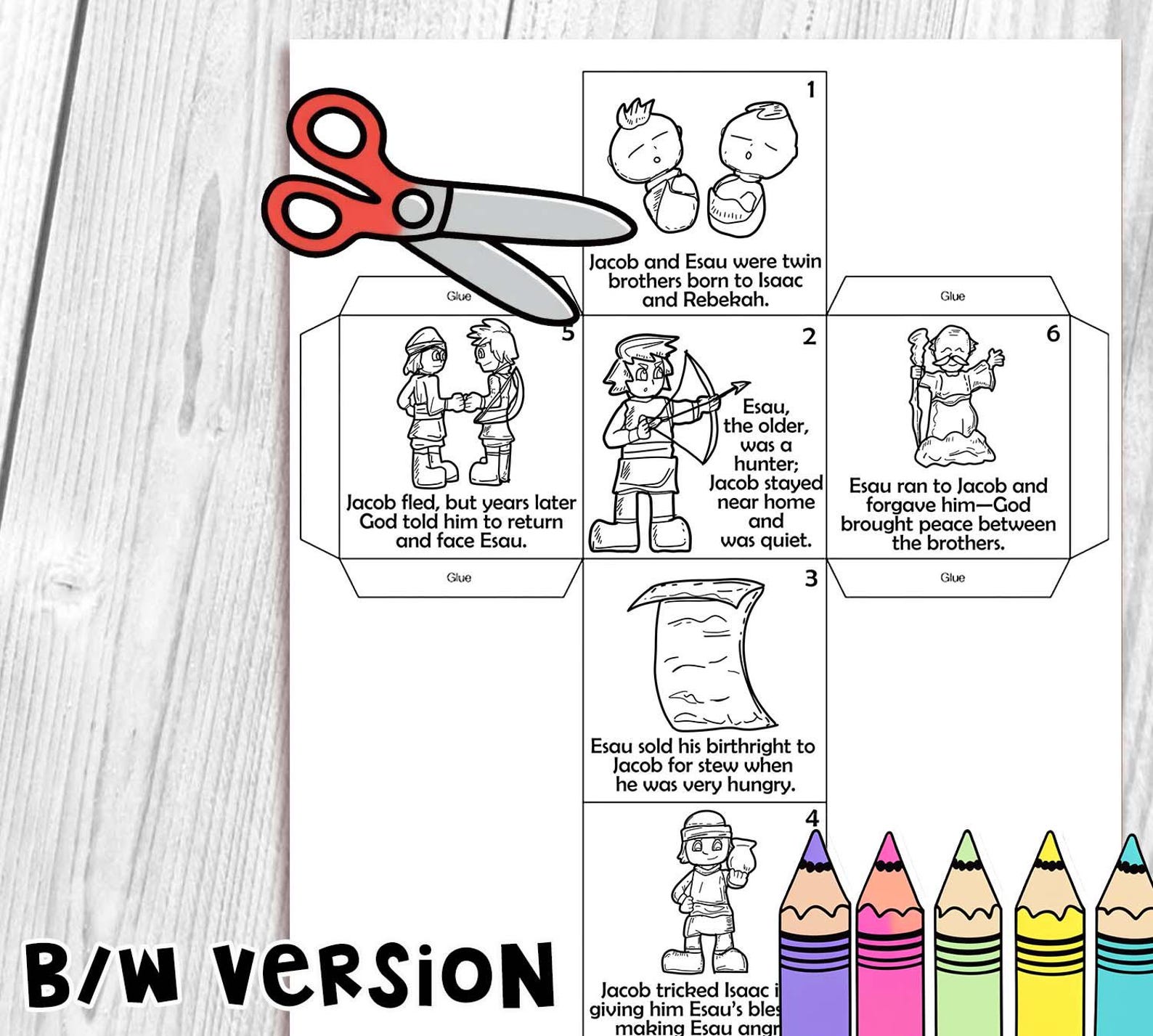 Jacob and Esau Coloring Cube Craft, Memory Games, Bible Craft for Kids ...