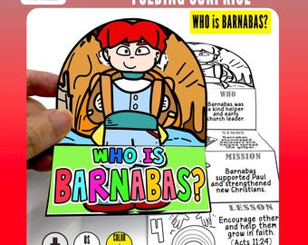 Bible Heroes - BARNABAS - Easy Coloring Folding Surprise, Bible Craft, Christian Church Activity Sunday School Bible Character Study Kids