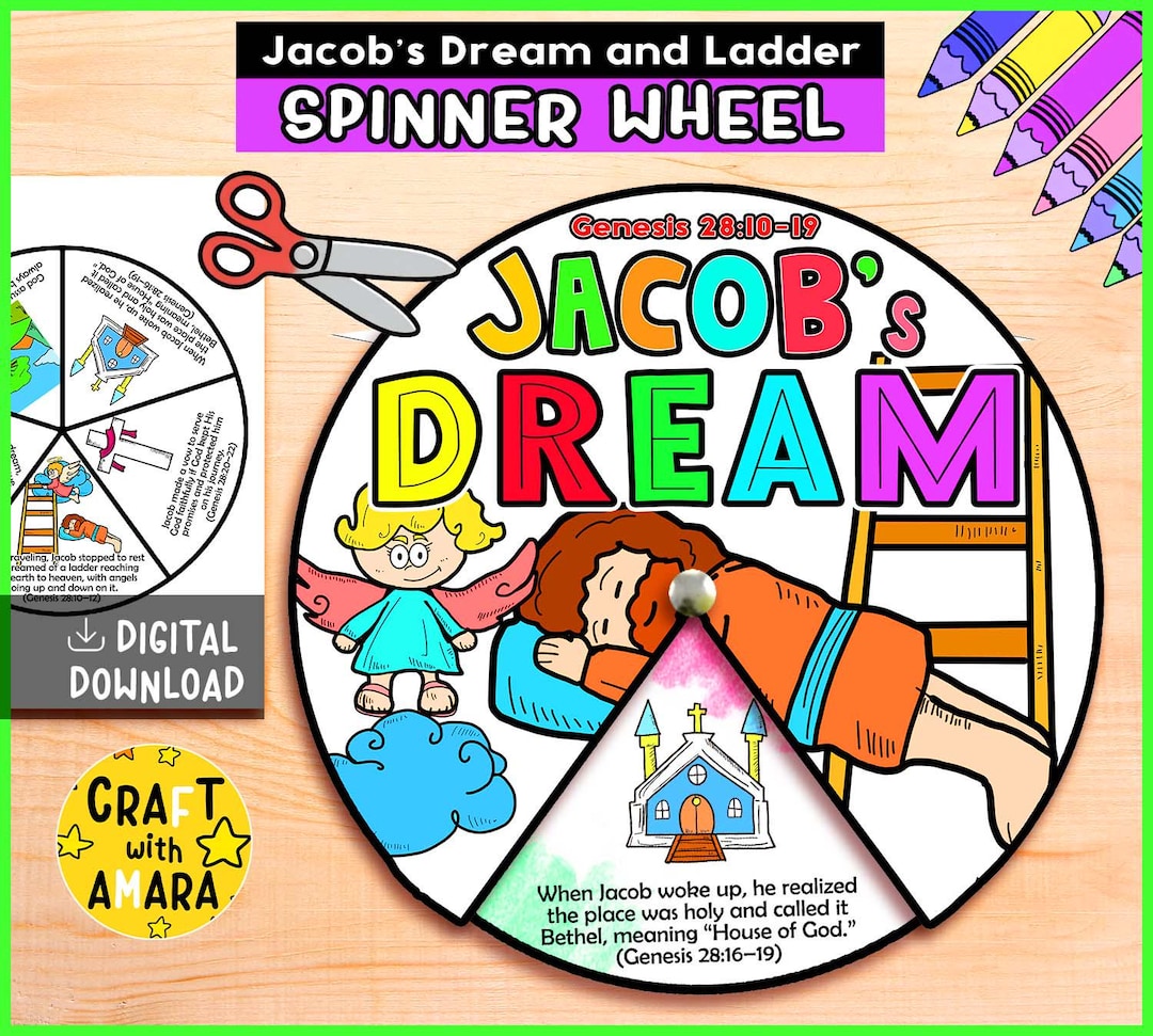 Jacob’s Dream and Ladder Spinner Coloring Wheel, Bible Activity, Kids ...