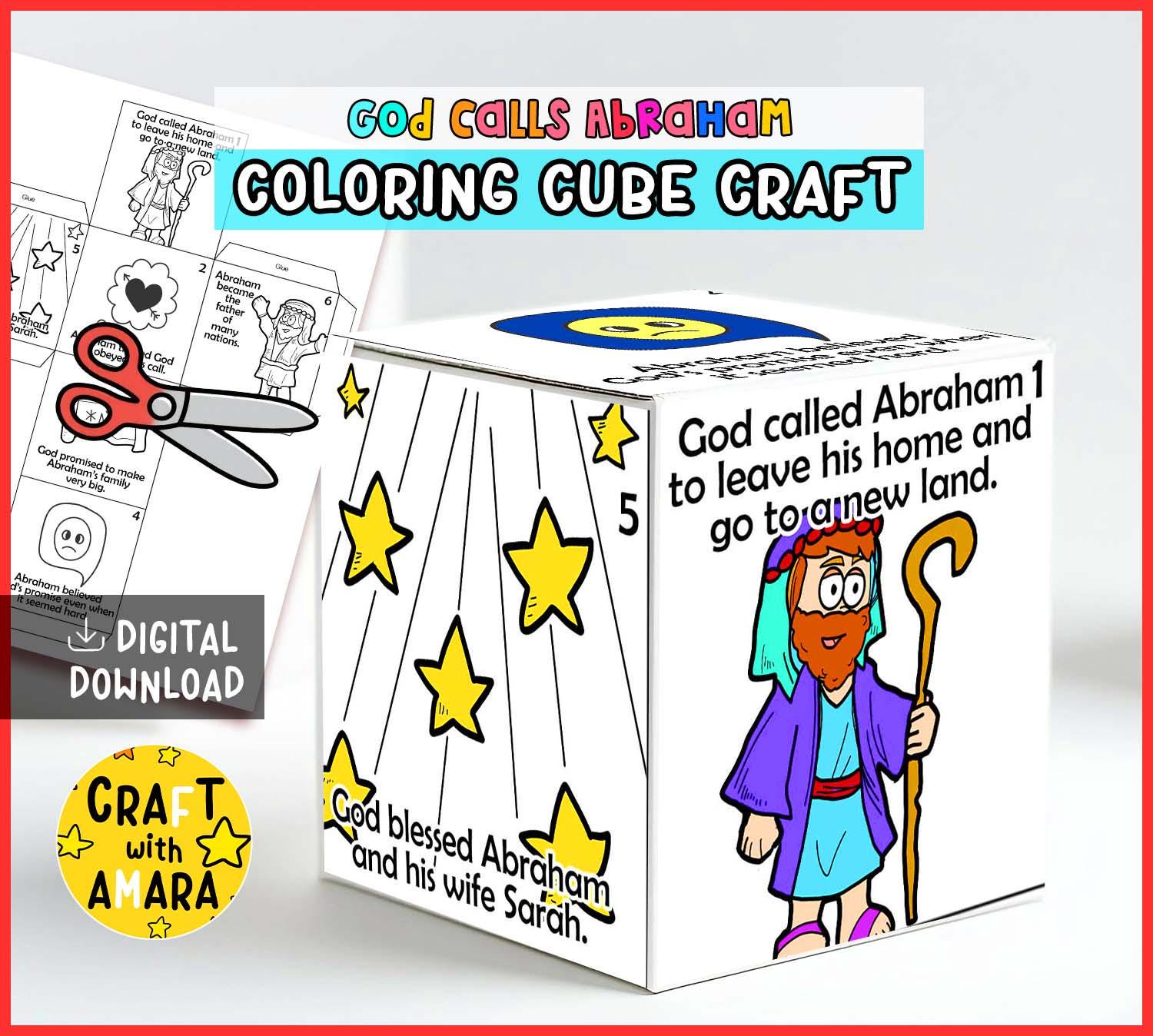 God Calls Abraham Coloring Cube Craft, Memory Games, Bible Craft for ...