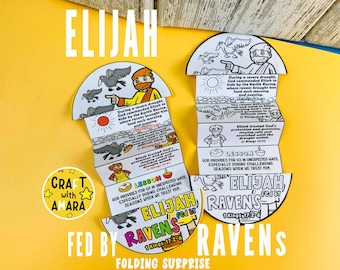 Elijah fed by Ravens Folding Surprise Bible Craft, Bible Lesson, Sunday School Craft, Church Activity Kids, Mini Book, Old Testament Study