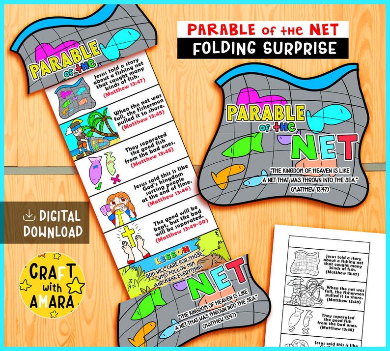 Parable of the Net Folding Surprise Bible Craft: Children Ministry ...