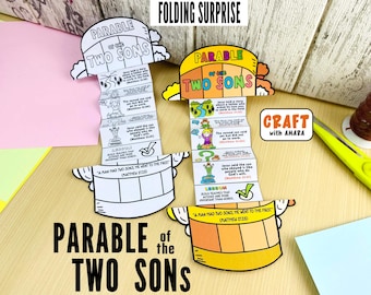 Parable of the Two Sons Folding Surprise Bible Craft: Jesus Story, Children Ministry Story Lesson, Sunday School Church Activity Kids