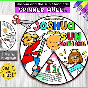 Joshua and the Sun stand still Spinner Coloring Wheel, Bible Activity, Kids Bible Lesson Story Study, Sunday School Craft, Memory Games