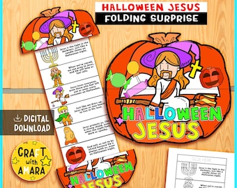 HALLOWEEN Jesus Folding Surprise Coloring Craft: Jesus Loves Us, Bible Lesson Study Sunday School Church Activity Kids, Christian Praise God