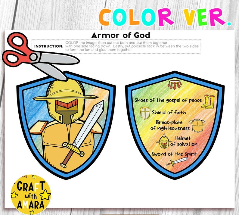 Armor of God Fan Craft: Bible Sunday School Lesson Church Coloring ...
